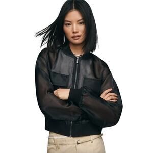 SANCTUARY Jacket Size S NEW Black Skyline Organza Bomber Jacket Full Zip